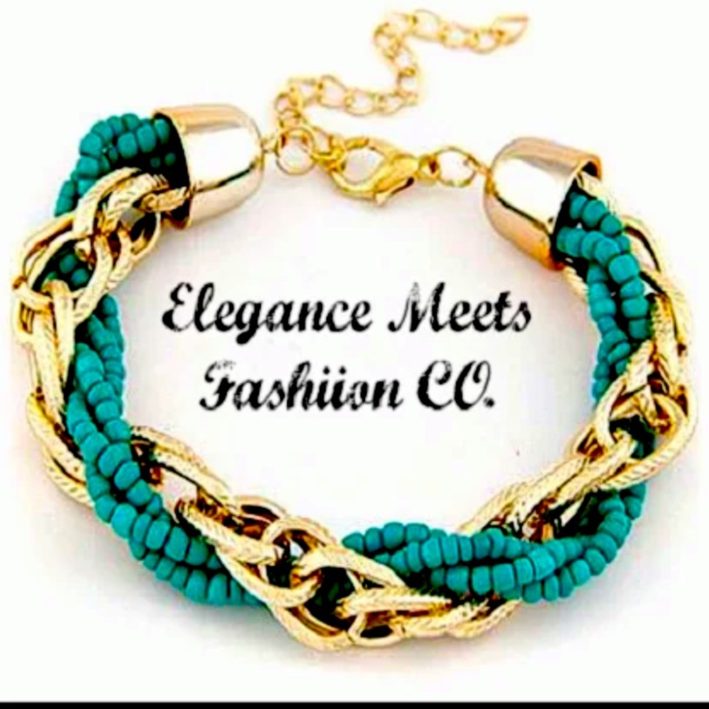 Green Beads Bracelet With Gold Colored Chain